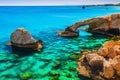 Beautiful natural rock arch near of Ayia Napa, Cavo Greco and Protaras on Cyprus island, Mediterranean Sea. Legendary bridge Royalty Free Stock Photo