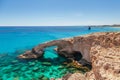 Beautiful natural rock arch near of Ayia Napa, Cavo Greco and Protaras on Cyprus island, Mediterranean Sea. Legendary bridge Royalty Free Stock Photo