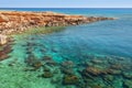 Beautiful natural rock arch near of Ayia Napa, Cavo Greco and Protaras on Cyprus island, Mediterranean Sea. View near of Legendary Royalty Free Stock Photo