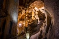 Beautiful natural rock formations - stalactite, stalagmite and stalactone in the Bacho Kiro Cave in Bulgaria Royalty Free Stock Photo