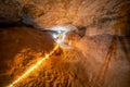 Beautiful natural rock formations - stalactite, stalagmite and stalactone in the Bacho Kiro Cave in Bulgaria Royalty Free Stock Photo