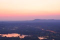 The village ,lake and mountain in the sunset Royalty Free Stock Photo