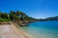 Beautiful natural scenery from Megali Ammos or large sand beach in western Alonissos island, Greece