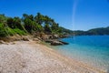 Beautiful natural scenery from Megali Ammos or large sand beach in western Alonissos island, Greece