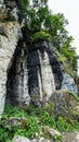 Beautiful natural scenery of river in southeast Asia tropical green forest with mountains in background, aerial view drone shot