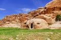 Sandstone Hills and Rock-Cut Structure in Little Petra, Jordan Royalty Free Stock Photo