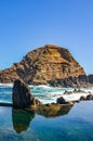 Beautiful natural swimming pools in the Atlantic ocean, Porto Moniz, Madeira Island, Portugal. Made up of volcanic rock, into Royalty Free Stock Photo