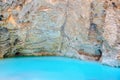 beautiful natural underground karst mineral lake Proval with pure blue water of Mashuk mountain in Pyatigorsk, Northern