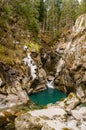 Beautiful natural waterfall in a middle of a forest in Italian Alps. Royalty Free Stock Photo