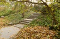 Beautiful Nature Autumn landscape. Scenery view on autumn city park with golden yellow foliage in cloudy day Royalty Free Stock Photo