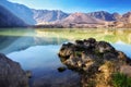 Beautiful nature background Segara Anak Lake in early morning. Mount Rinjani is an active volcano in Lombok, indonesia.