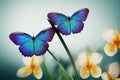 Beautiful nature blue butterflies on isus flower on blurred background. Royalty Free Stock Photo