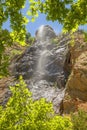 Beautiful nature. Breathtaking top view of waterfall of the mountain river Royalty Free Stock Photo