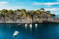 Beautiful nature of Calanques on the azure coast of France. Yach Royalty Free Stock Photo