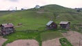 Beautiful nature with country cottages and traditional wooden houses in Lodidziri on the road through the Goderdzi Pass