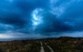 Beautiful nature in early morning in Crimea, Huge clouds over the mountains and valleys in the Crimea Royalty Free Stock Photo