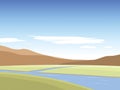 Beautiful nature, field, river, sky and mountains vector,