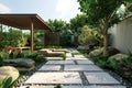 Beautiful nature garden in calssical and modern hitech style