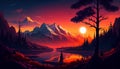 Beautiful nature illustration .view of high snowy mountains .Generative AI