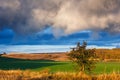 Beautiful nature landscape. Cloudy sunset on green fields Royalty Free Stock Photo