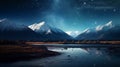 Beautiful Nature Landscape of Peak Iceberg Mountains with Lake Water on a Starry Night