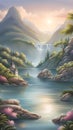 Beautiful nature landscape scenery illustration AI Generated Royalty Free Stock Photo