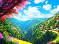 Beautiful nature landscape scenery illustration AI Generated Royalty Free Stock Photo