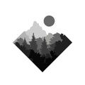 Beautiful nature landscape with silhouette of forest and mountain, natural scene icon in geometric shape design, vector