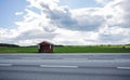 Beautiful nature landscape on summer day. Green field, Blue sky with white clouds. Royalty Free Stock Photo