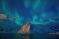 Beautiful nature lanscape of Lofoten  with northern lights Royalty Free Stock Photo