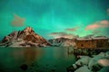 Beautiful nature lanscape of Lofoten  with northern lights Royalty Free Stock Photo