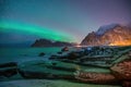 Beautiful nature lanscape of Lofoten  with northern lights Royalty Free Stock Photo