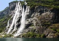 Nature Norway. Geiranger fjord. Seven Sisters Waterfall Royalty Free Stock Photo