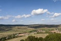 The beautiful nature outdoor landscape in the countryside in Eastern Europe countries. View of Carpathian Mountains against a blue