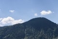 The beautiful nature outdoor landscape in the countryside in Eastern Europe countries. View of Carpathian Mountains against a blue