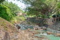 Beautiful nature river water from outdoor waterfall, slow flowing stream with rock and green tree in forest mountain no people Royalty Free Stock Photo