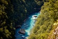 Beautiful nature scenery, blue river flowing through green forest. Aerial view drone shot. Nature, scenery, mountain concept