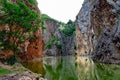 Beautiful nature scenic landscape with mountain range and beautiful hidden spot in Khao Ngu Stone Park at Ratchaburi, Thailand.