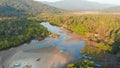 The beautiful nature of the state of Goa near the Palole beach at sunset and fishing boats. India. Drone view. Royalty Free Stock Photo