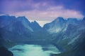 Aerial view of fjord and ridge from mount Reinebringen