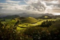 Beautiful nature view on Azores islands, green nature fields and hills.