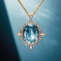 Beautiful necklace with blue sapphire on a blue background Royalty Free Stock Photo