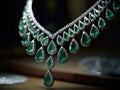 A sparkling string of emeralds draped elegantly around a neck created with Generative AI