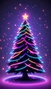 Beautiful neon christmas tree card illustratio