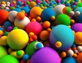 Beautiful neon colors bubbles of diverse size. Bright balls pile. Generative AI