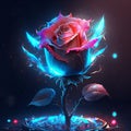 Beautiful neon rose on a dark background. 3d illustration. AI Generated