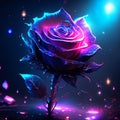 Beautiful neon rose on a dark background. 3d illustration. AI generated