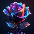 Beautiful neon rose on a dark background. 3d illustration. AI Generated