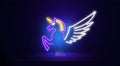 Beautiful neon Unicorn sign with wings. Neon logo, bright banner. Advertising design. A sign with night lighting. Vector Royalty Free Stock Photo