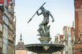 Beautiful Neptune fountain at dawn - symbol of Gdansk, Poland Royalty Free Stock Photo